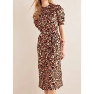 Boden Women's Yoke Detail Jersey Midi Dress 10 Long Black Orange Red